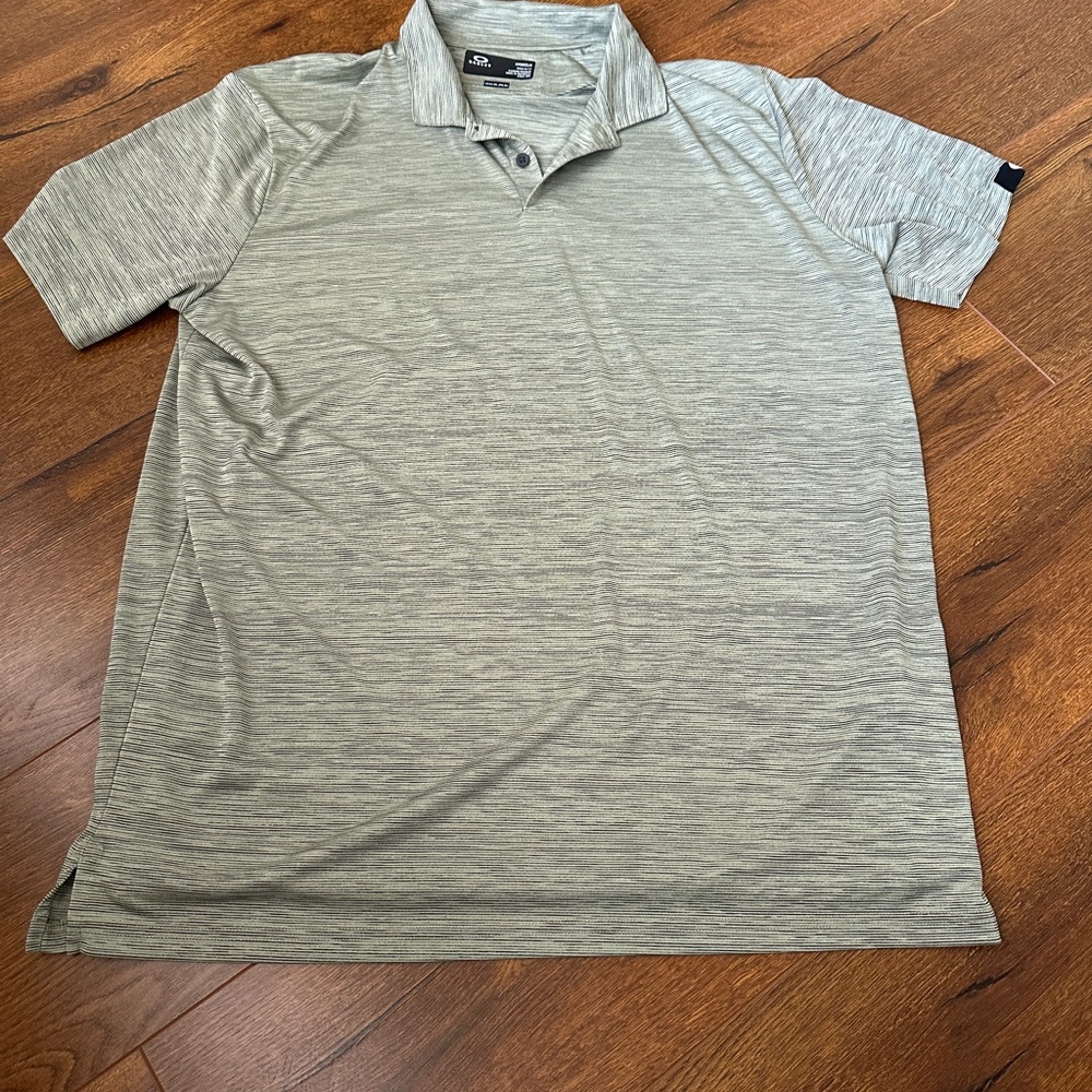 OAKLEY Hydrolix Golf Polo Shirt Mens XXL Green Stripe Stretch Pocket Performance